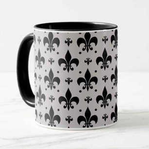 Caneca Design de Padrão Fleur-de-lis - Fundo da cinza