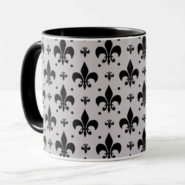 Caneca Design de Padrão Fleur-de-lis - Fundo da cinza (Criador carregado)