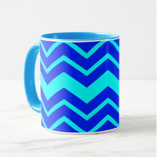 Caneca Design de Padrão Zig Zag Chevron Azul