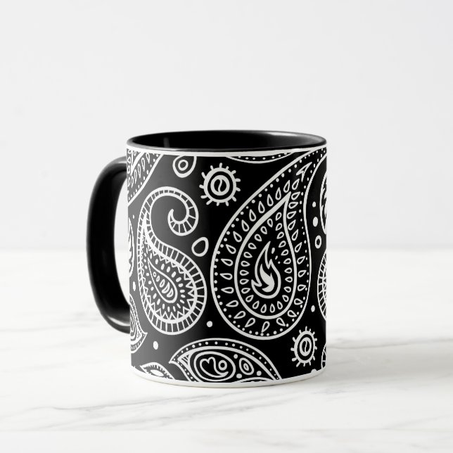 Caneca Design de paisley preto-e-branco (Frente Esquerda)