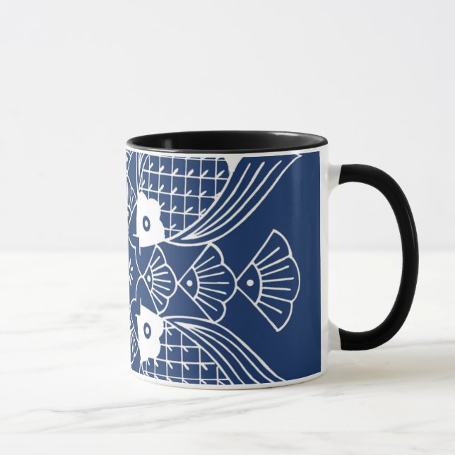 Caneca Design de Peixes Submarinos com Fundo Azul (Direita)