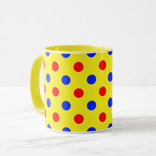 Caneca Design de Pontos Amarelos Vermelhos e Azuis  (Frente Esquerda)