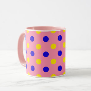 Caneca Design de Pontos Polka Azul Rosa Amarelo