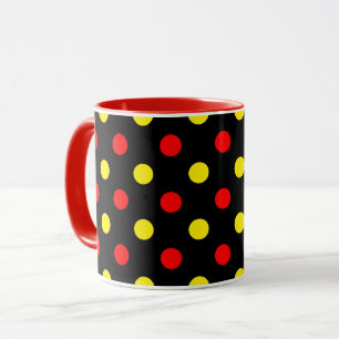 Caneca Design de Pontos Polka Pretos Vermelhos e Amarelos