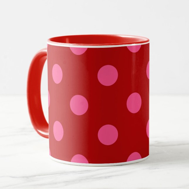 Caneca Design de Pontos Polka Vermelho Cereja Rosa (Criador carregado)