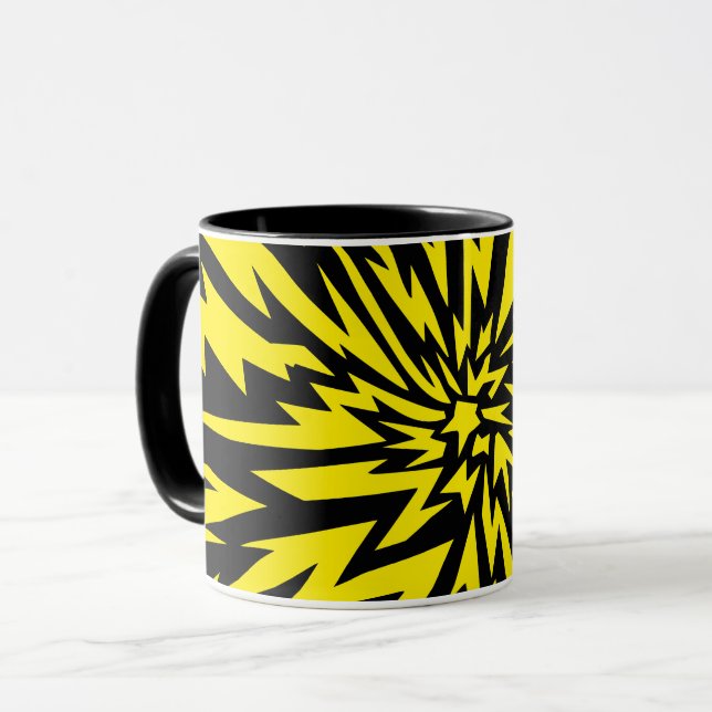 Caneca Design de raio dinâmico amarelo e preto (Frente Esquerda)