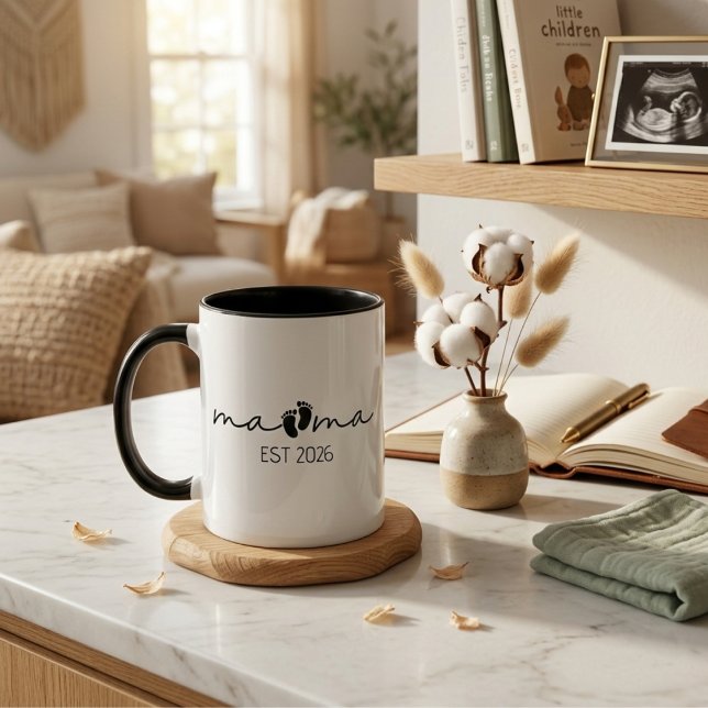 Caneca Design de Roteiro Moderno Ano Mama Est (Criador carregado)