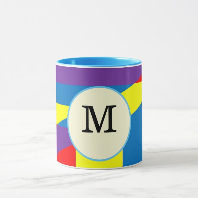 Caneca Design de Rótulo de Monograma M Abstrato Colorido (Centro)