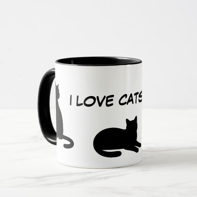 Caneca Design de Silhuetas de Animais Fofos - Gatos 1 (Frente Esquerda)