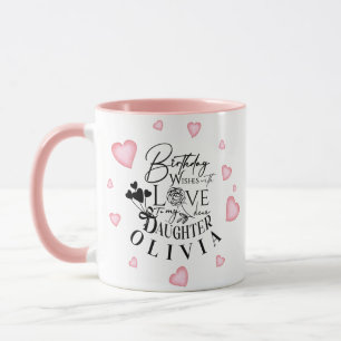 Caneca Design de Texto de Aniversário da Filha com Coraçõ