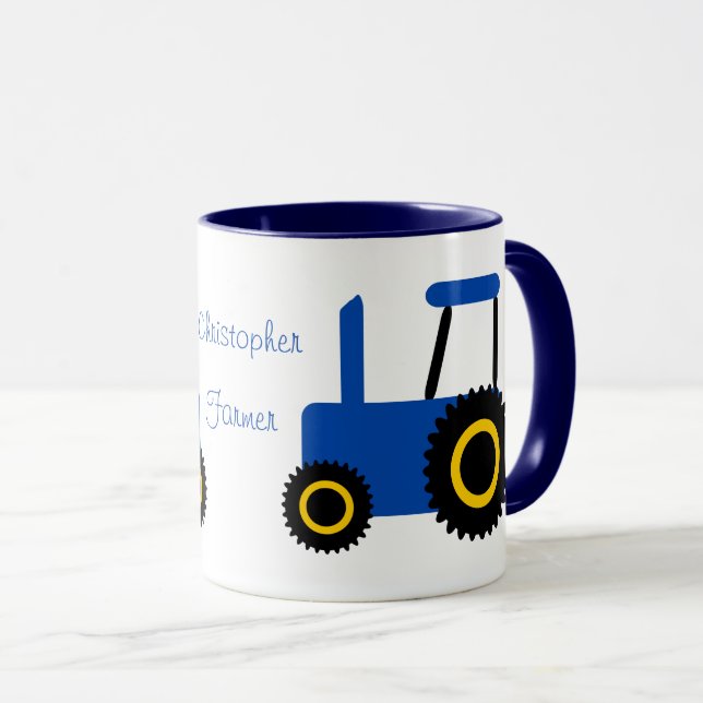 Caneca Design de trator azul personalizado (Frente Esquerda)