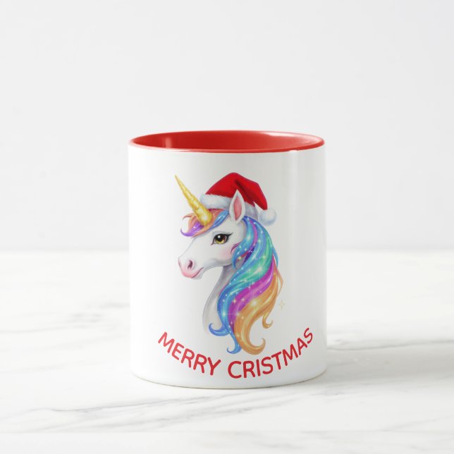 Caneca Design de Unicórnio Feliz Natal (Centro)