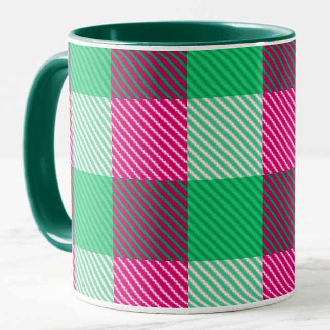 Caneca Design de Verificação de Gingham Verde Rosa (Criador carregado)