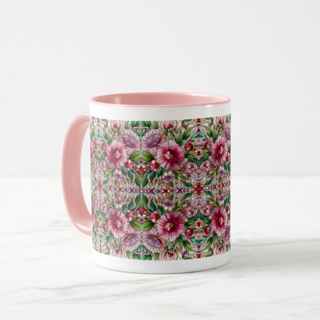 Caneca Design de Vidro Floral Rosa (Frente Esquerda)