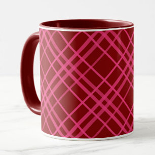 Caneca Design de Xadrez em Grade Rosa Grená