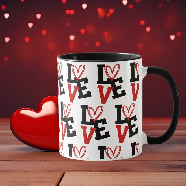 Caneca Design do Amor com Padrão Negro e Vermelho Românti (Romantic Red and Black Pattern Love Design Mug)