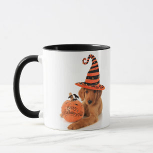 Caneca Design do Dia das Bruxas do golden retriever