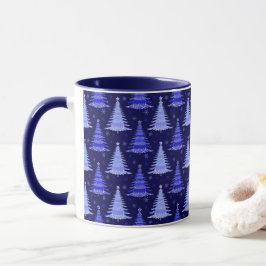 Caneca Design do padrão azul da árvore de Natal