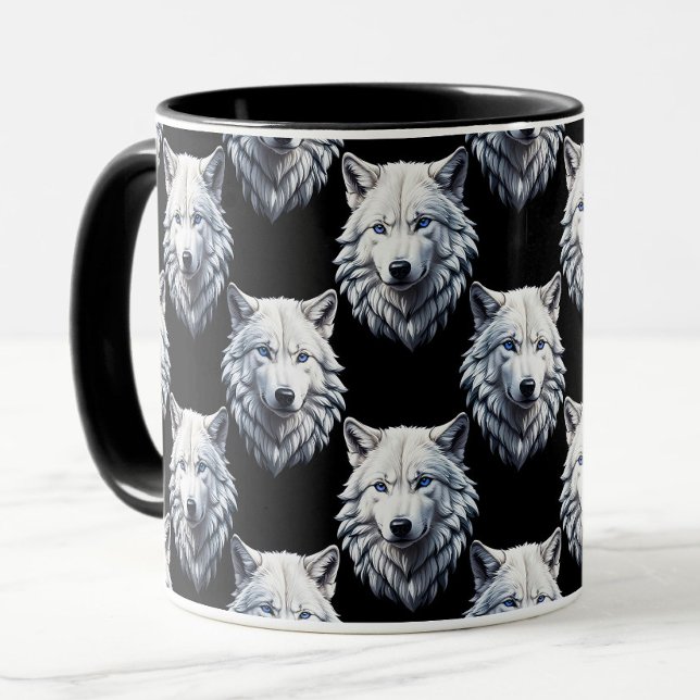 Caneca Design do padrão da cabeça do lobo branco (Criador carregado)