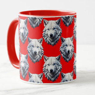Caneca Design do Padrão da Cabeça do Lobo Branco - Vermel