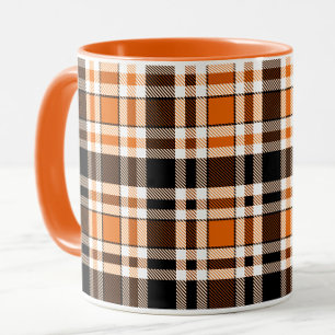 Caneca Design do Padrão do Flannel Branco Laranja Preto d