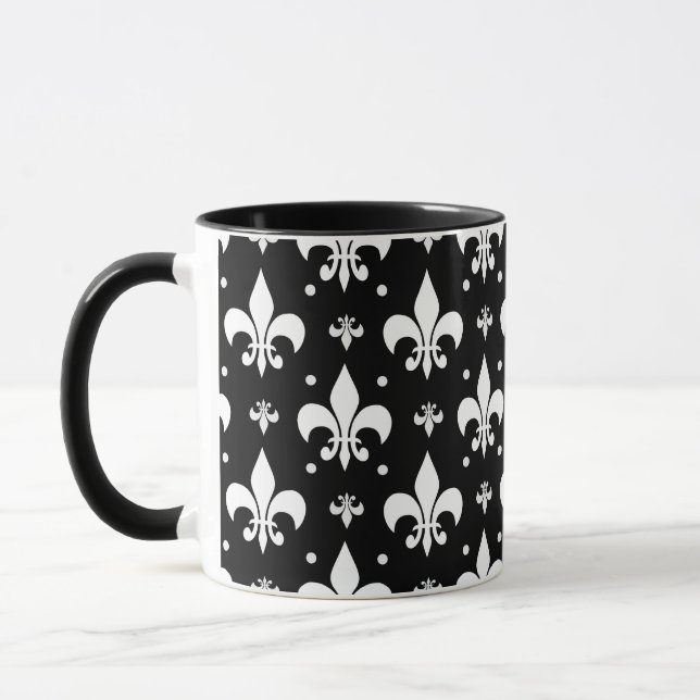 Caneca Design do padrão Fleur-de-lis preto (Esquerda)