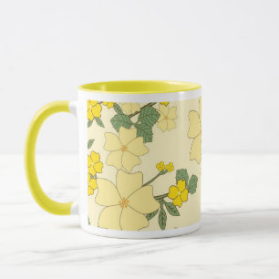 Caneca Design floral amarelo-limão-verde-vindimado