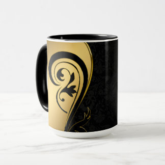 Caneca Design Floral Dourado e Preto