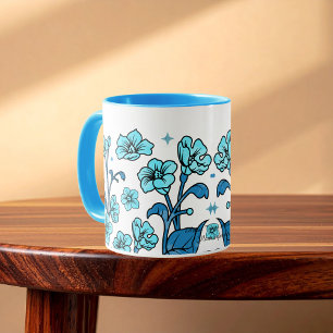 Caneca Design Floral Elegante Azul Moderno