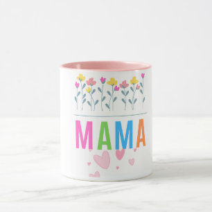 Caneca Design Gráfico de Corações Florais da Mãe Colorida