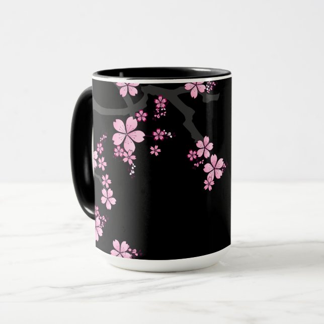 Caneca Design japonês Black Pink Sakura: (Frente Esquerda)