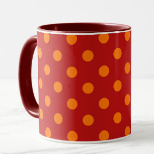 Caneca Design Laranja Bolinhas de Fundo Vermelho