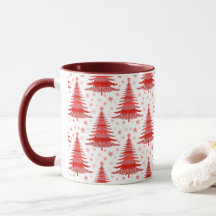 Design Mug de Padrão Vermelho da Árvore Natal