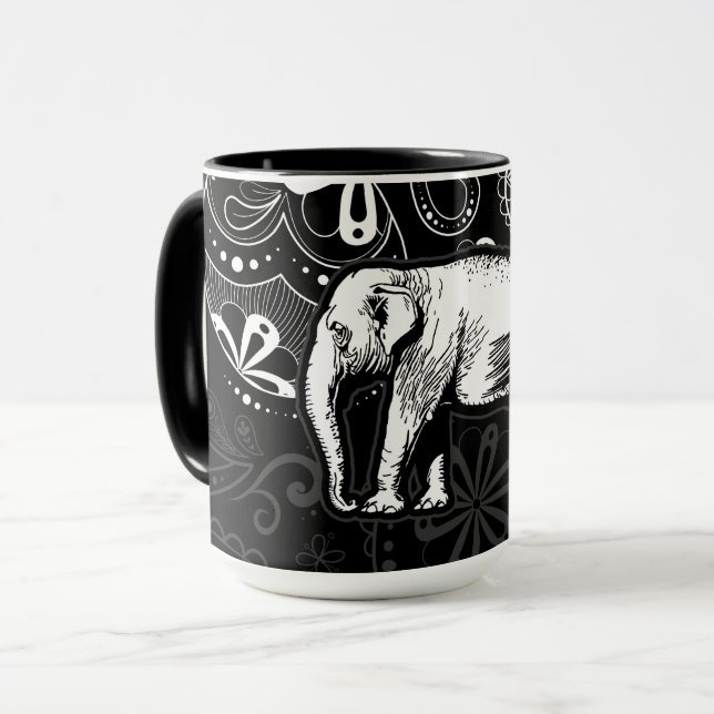 Caneca Design Paisley Elefante Branco (Frente Esquerda)