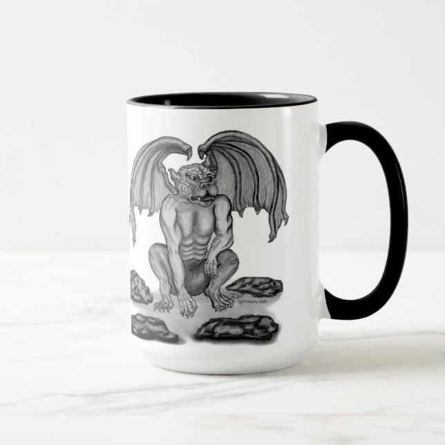 Caneca Design preto e branco da gárgula do Golem (Direita)