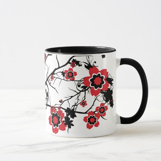 Caneca Design vermelho de Sakura da flor de cerejeira (Direita)