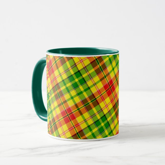 Caneca Design Xadrez Escocês Amarelo Vermelho Verde  (Frente Esquerda)