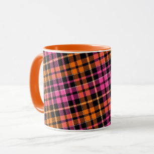 Caneca Design Xadrez Escocês Laranja Preto Rosa