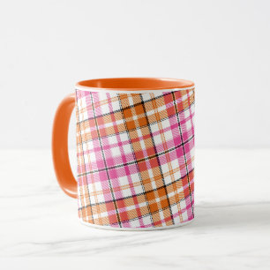 Caneca Design Xadrez Escocês Laranja Rosa Branco
