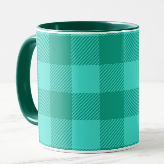 Caneca Design Xadrez Gingham em Azul Verde e Turquesa  (Criador carregado)