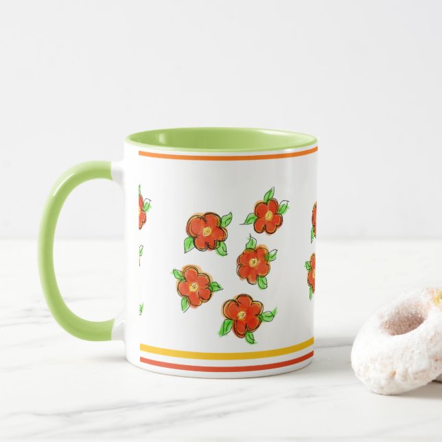 Caneca Designer de Flor Laranja (Com Donut)
