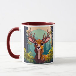 Caneca Dessin de Cerf Mignon dans la Forêt.