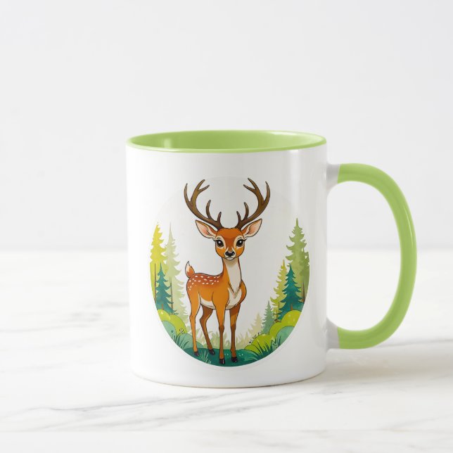Caneca Dessin d'un cerf tout mignon dans la forêt. (Direita)