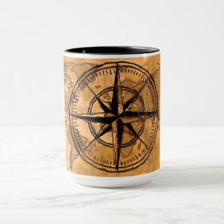 Caneca Destinos - Compass Rosa e Mapa Mundial