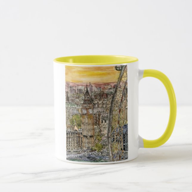 Caneca Destinos | Watercolor Big Ben & London Eye (Direita)