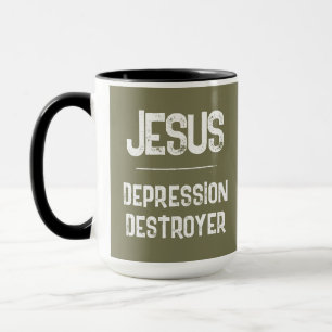 Caneca Destruidor de Depressão Jesus Verde Oliva Exército