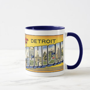 Caneca Detroit, MIchigan Vintage Postcard Mug