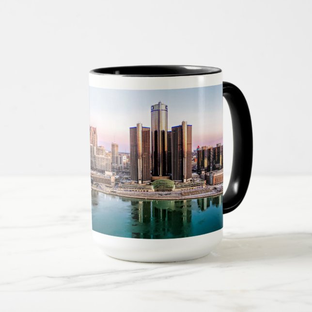 Caneca Detroit Skyline em Dawn Mug (Frente Esquerda)