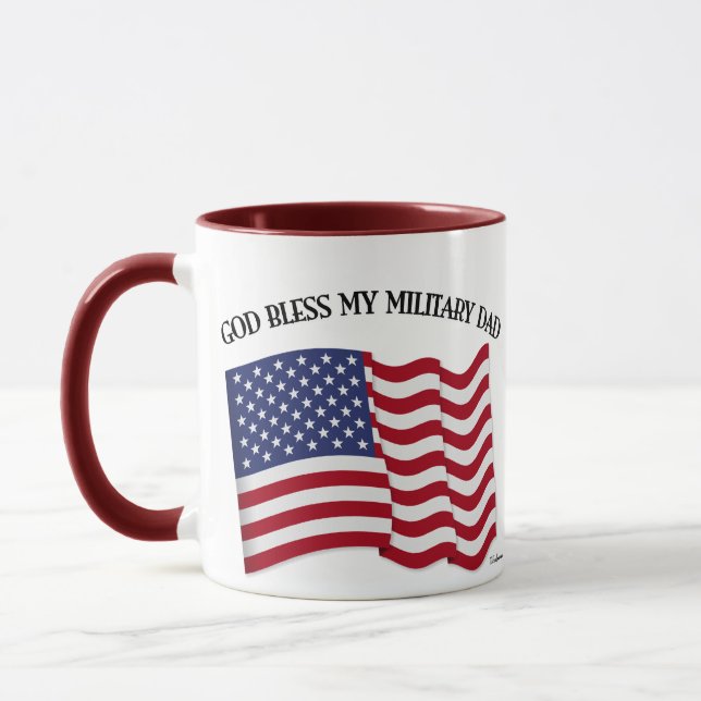 Caneca DEUS ABENÇOE MEU PAI MILITAR com bandeira dos EUA (Esquerda)