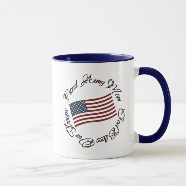 Caneca Deus abençoe nossas tropas, mamã orgulhosa do (Direita)